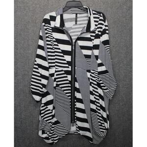 IC COLLECTION Jacket Womens 1X Striped Black White Stretchy Comfy